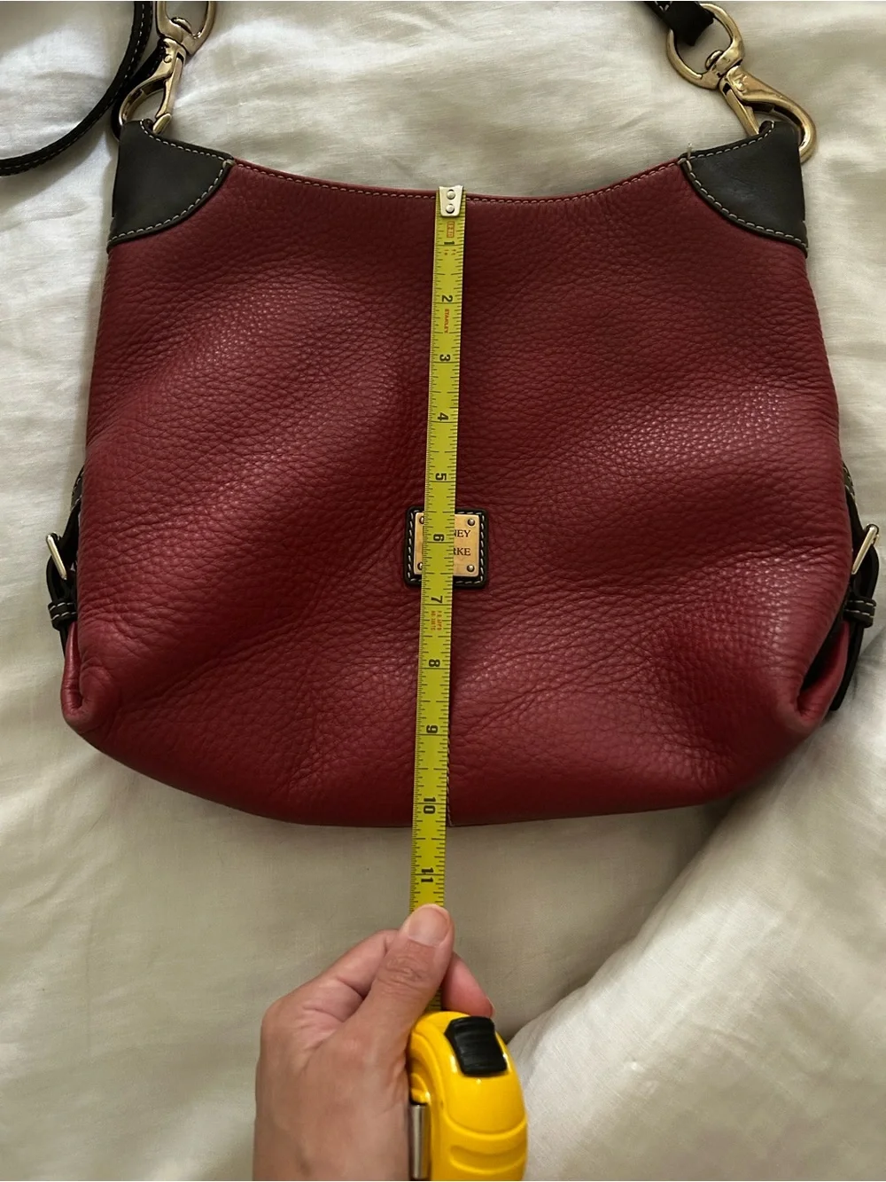 Dooney & Bourke Pebble Leather Hobo Bag in Red with Dark Brown Trim